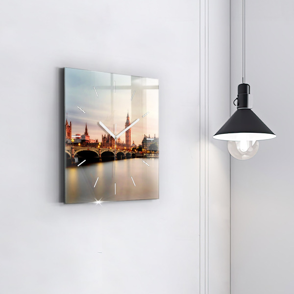 Square glass wall clock Big Ben London panorama