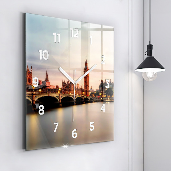 Square glass wall clock Big Ben London panorama