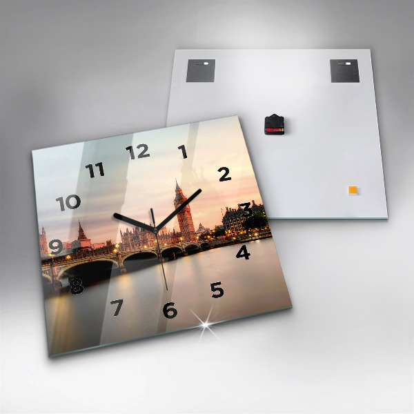 Square glass wall clock Big Ben London panorama