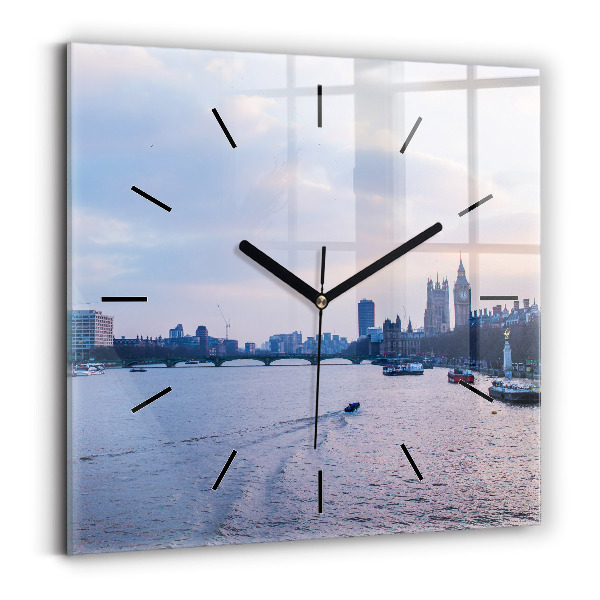 Square glass wall clock London Eye city panorama