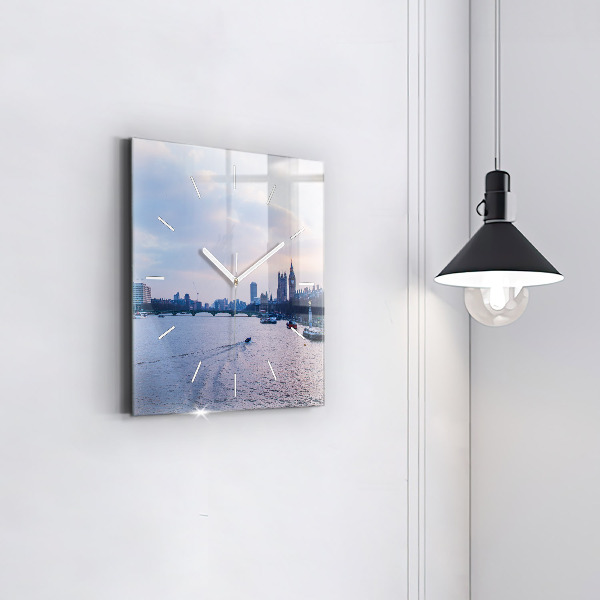 Square glass wall clock London Eye city panorama