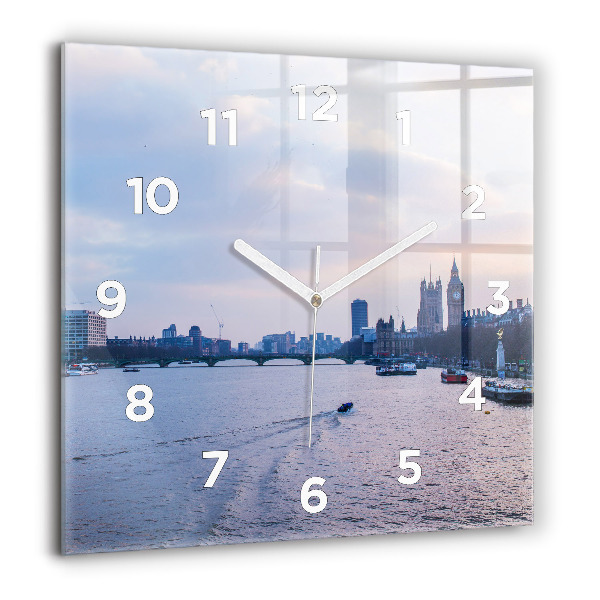 Square glass wall clock London Eye city panorama