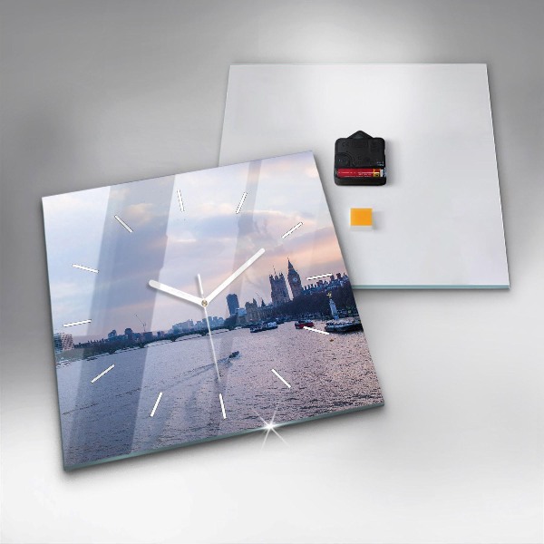 Square glass wall clock London Eye city panorama