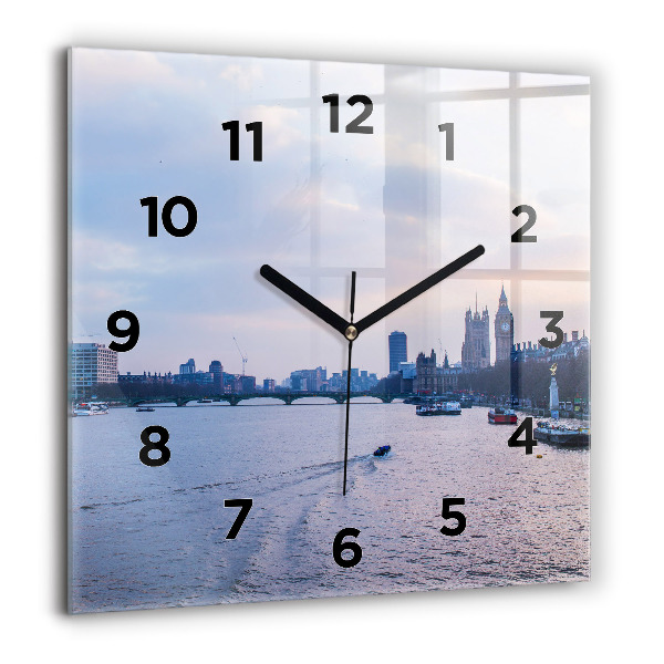 Square glass wall clock London Eye city panorama