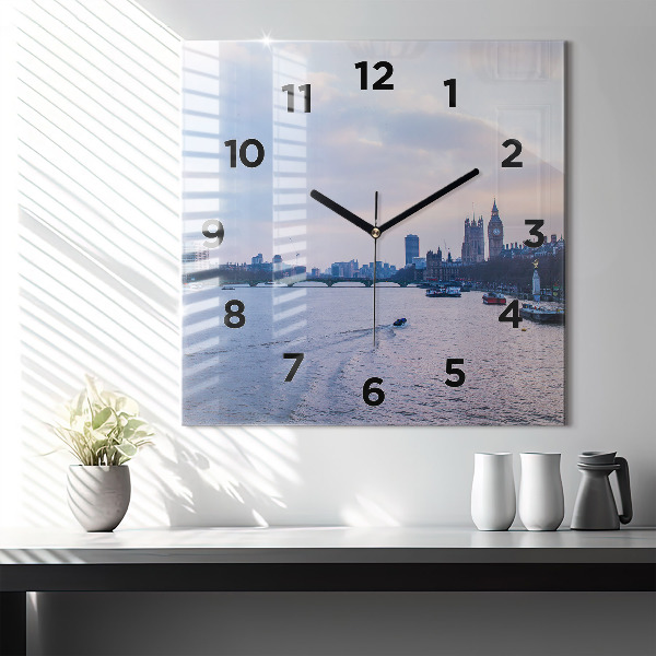 Square glass wall clock London Eye city panorama