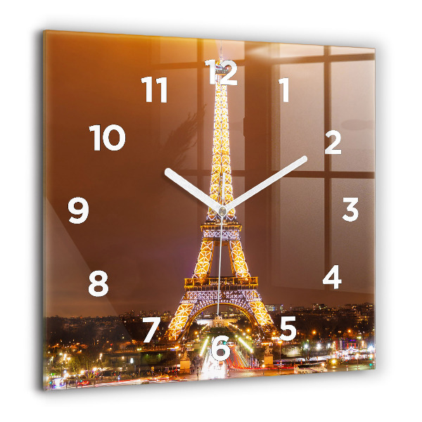Square glass wall clock Illuminated Eiffel Tower