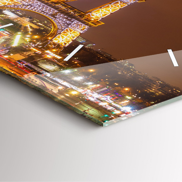 Square glass wall clock Illuminated Eiffel Tower