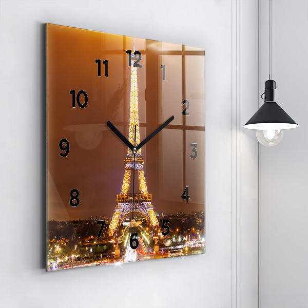 Square glass wall clock Illuminated Eiffel Tower