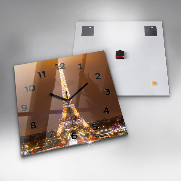 Square glass wall clock Illuminated Eiffel Tower
