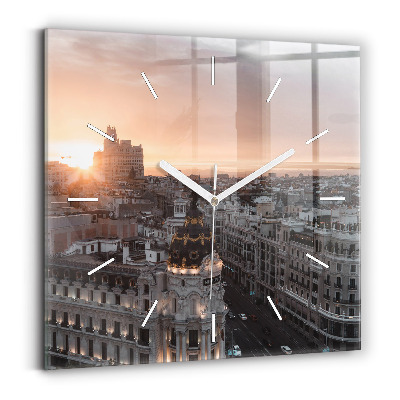 Square glass wall clock Cities at sunset