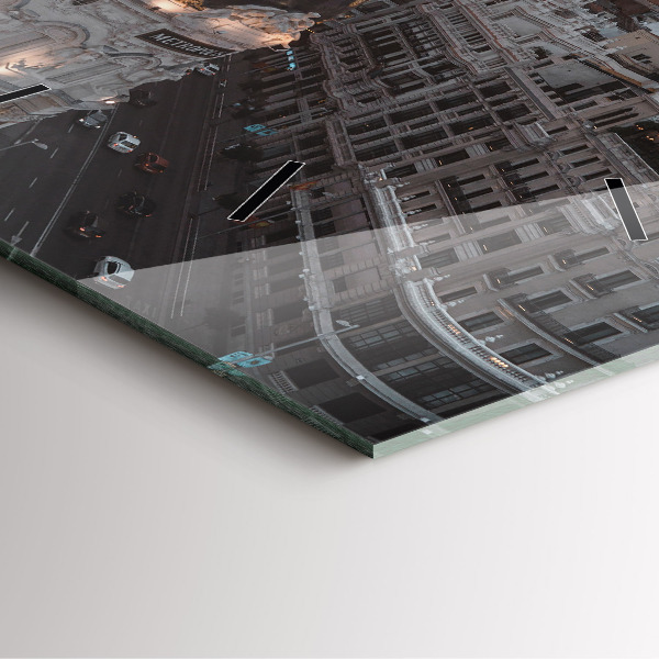Square glass wall clock Cities at sunset