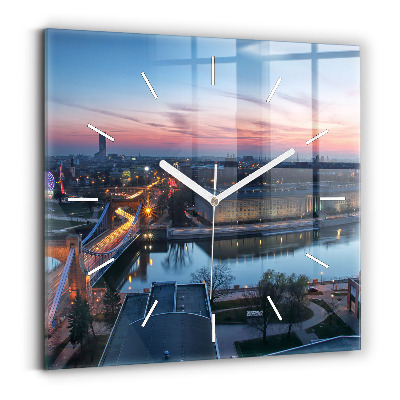 Square glass wall clock Wroclaw from a drone