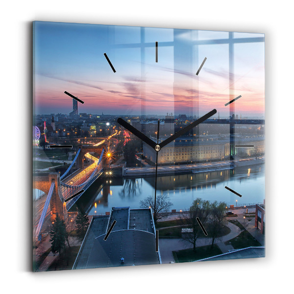 Square glass wall clock Wroclaw from a drone