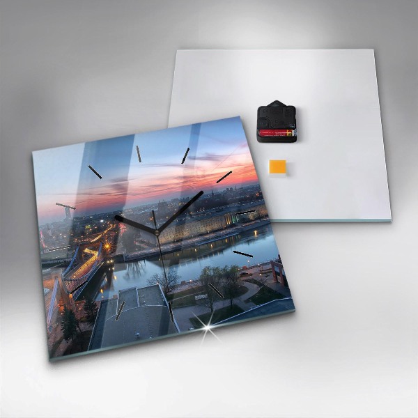 Square glass wall clock Wroclaw from a drone