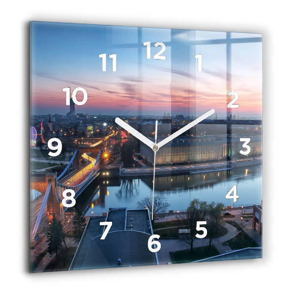 Square glass wall clock Wroclaw from a drone