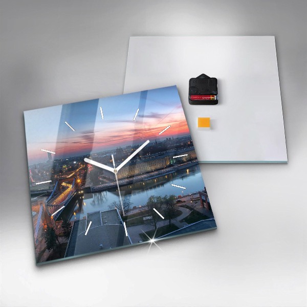 Square glass wall clock Wroclaw from a drone