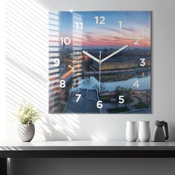 Square glass wall clock Wroclaw from a drone