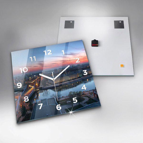 Square glass wall clock Wroclaw from a drone