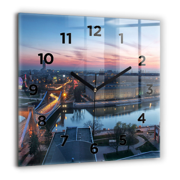 Square glass wall clock Wroclaw from a drone