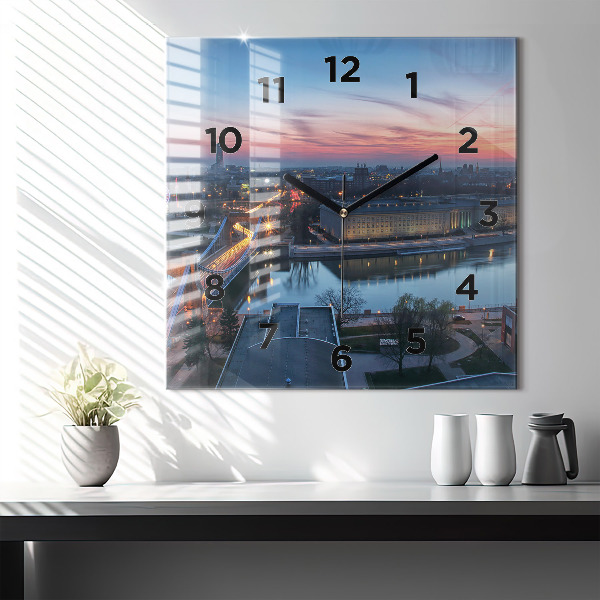 Square glass wall clock Wroclaw from a drone