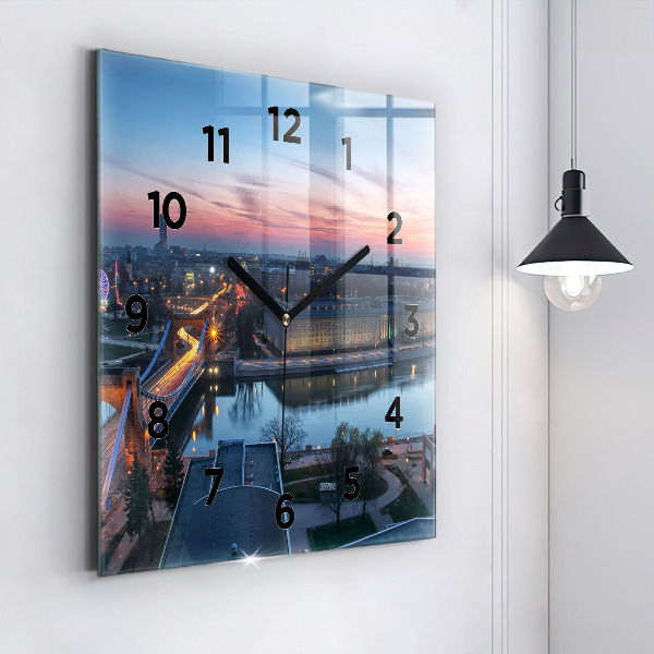 Square glass wall clock Wroclaw from a drone