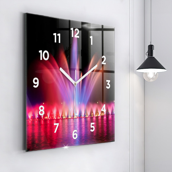 Square glass wall clock Wroclaw Fountain at Night