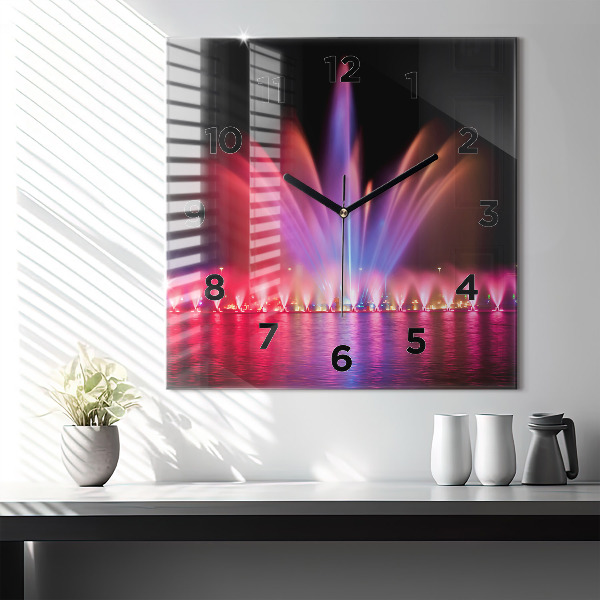 Square glass wall clock Wroclaw Fountain at Night