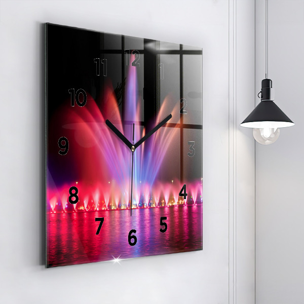 Square glass wall clock Wroclaw Fountain at Night