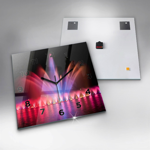 Square glass wall clock Wroclaw Fountain at Night