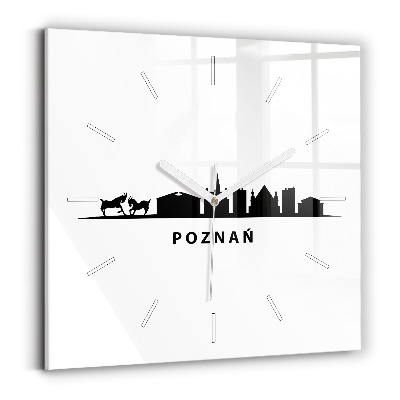 Square glass wall clock Poznan panorama graphics