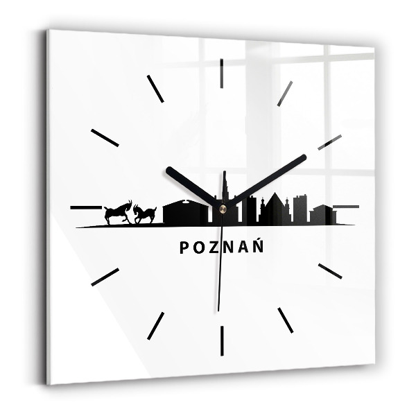 Square glass wall clock Poznan panorama graphics