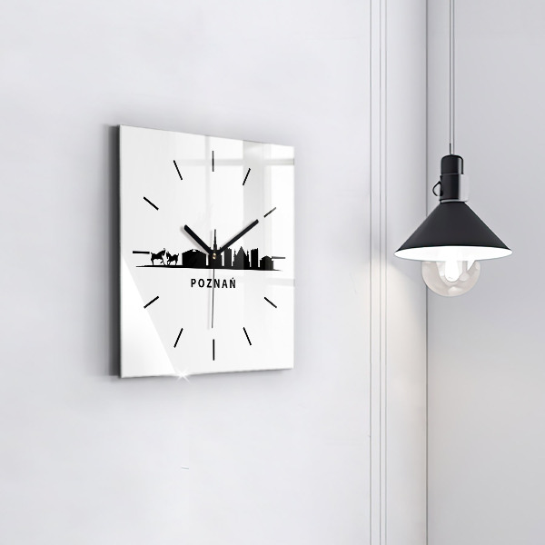 Square glass wall clock Poznan panorama graphics