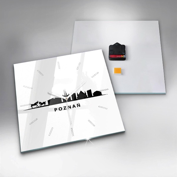 Square glass wall clock Poznan panorama graphics