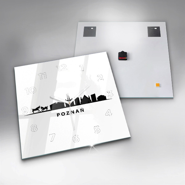 Square glass wall clock Poznan panorama graphics