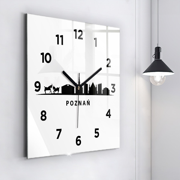 Square glass wall clock Poznan panorama graphics