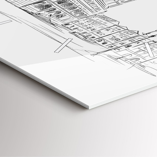 Square glass wall clock Sketch of the old town of Poznań