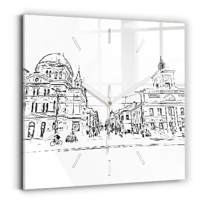 Square glass wall clock Illustration of the city of Poznań