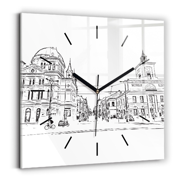 Square glass wall clock Illustration of the city of Poznań
