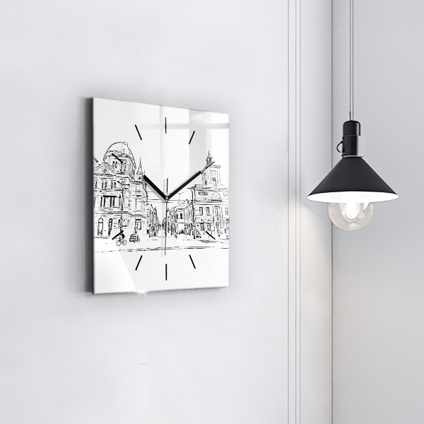 Square glass wall clock Illustration of the city of Poznań