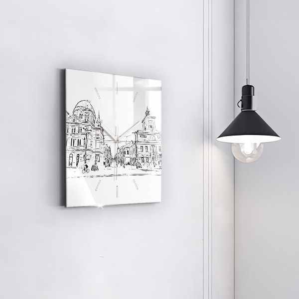Square glass wall clock Illustration of the city of Poznań
