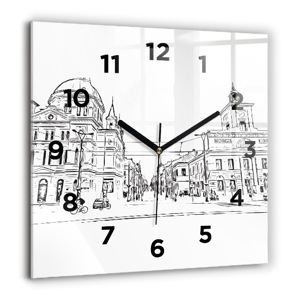 Square glass wall clock Illustration of the city of Poznań