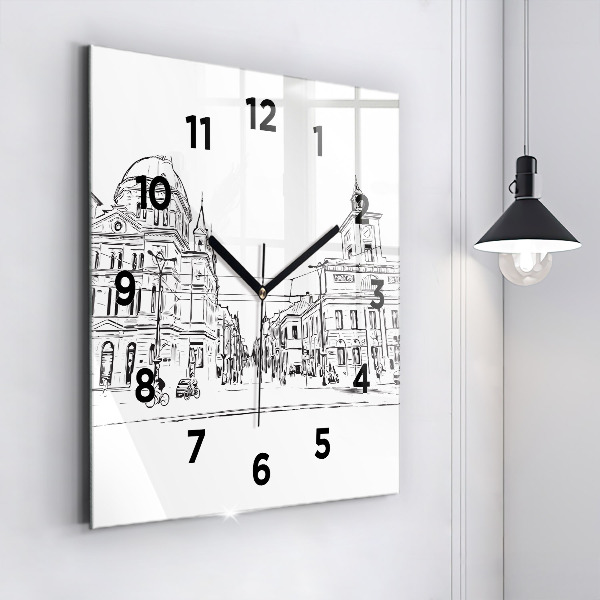 Square glass wall clock Illustration of the city of Poznań