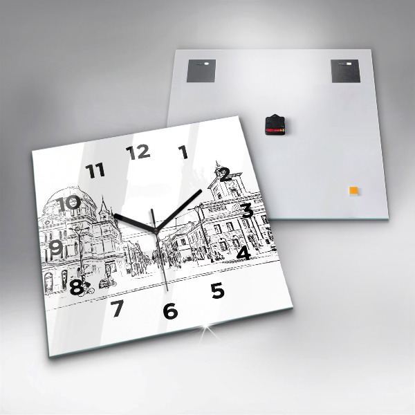 Square glass wall clock Illustration of the city of Poznań