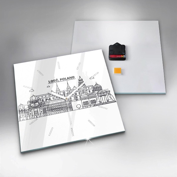 Square glass wall clock Lodz architecture panorama