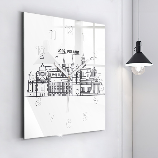 Square glass wall clock Lodz architecture panorama