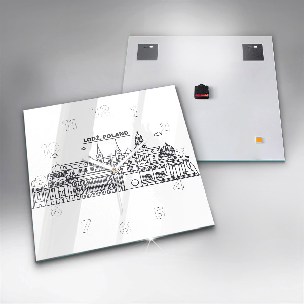 Square glass wall clock Lodz architecture panorama