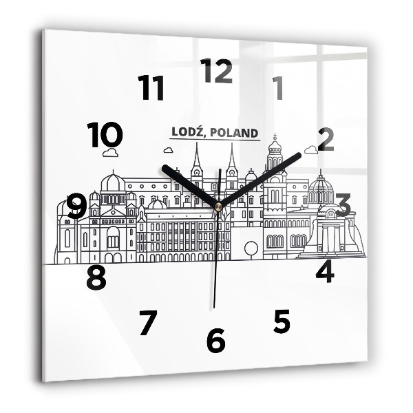 Square glass wall clock Lodz architecture panorama