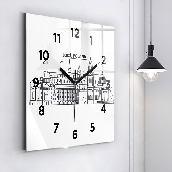 Square glass wall clock Lodz architecture panorama
