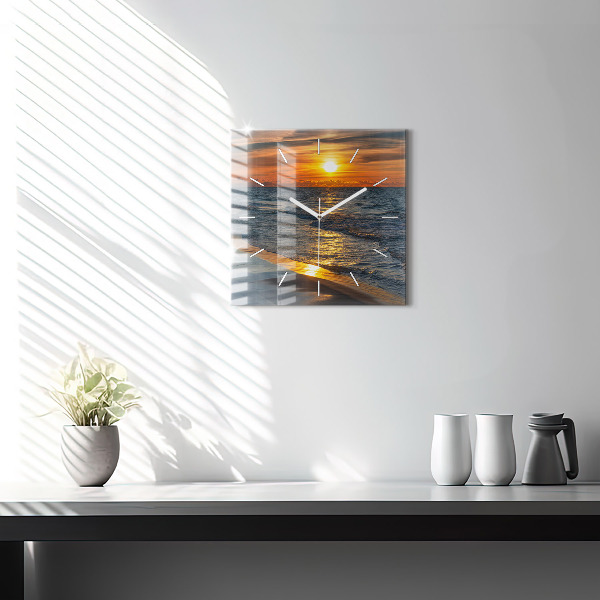 Square glass wall clock Władysławowo Baltic Sea