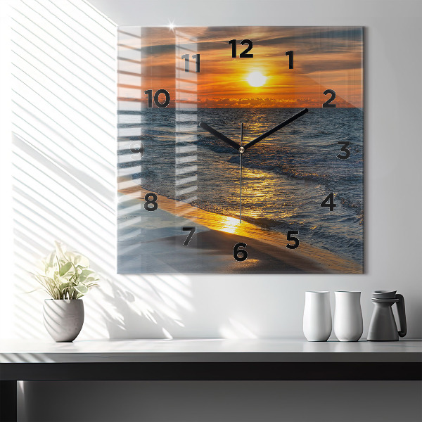 Square glass wall clock Władysławowo Baltic Sea